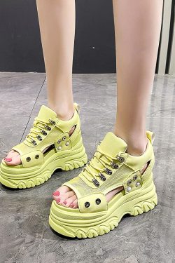 Y2K Rave Party Open Toe Lace Up Platform Sneakers