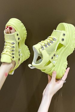 Y2K Rave Party Open Toe Lace Up Platform Sneakers