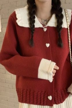 Y2K Red Cardigan Sweater Heart Buttons | Women's Harajuku Knit Top