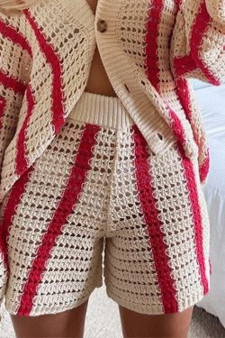 Y2K Red Stripe Knit OverSized Cardigan & Pant Set