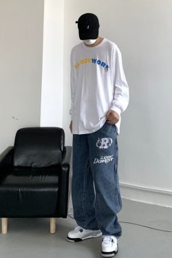 Y2K Retro Hip-hop Embroidered Wide-leg Jeans for Men and Women