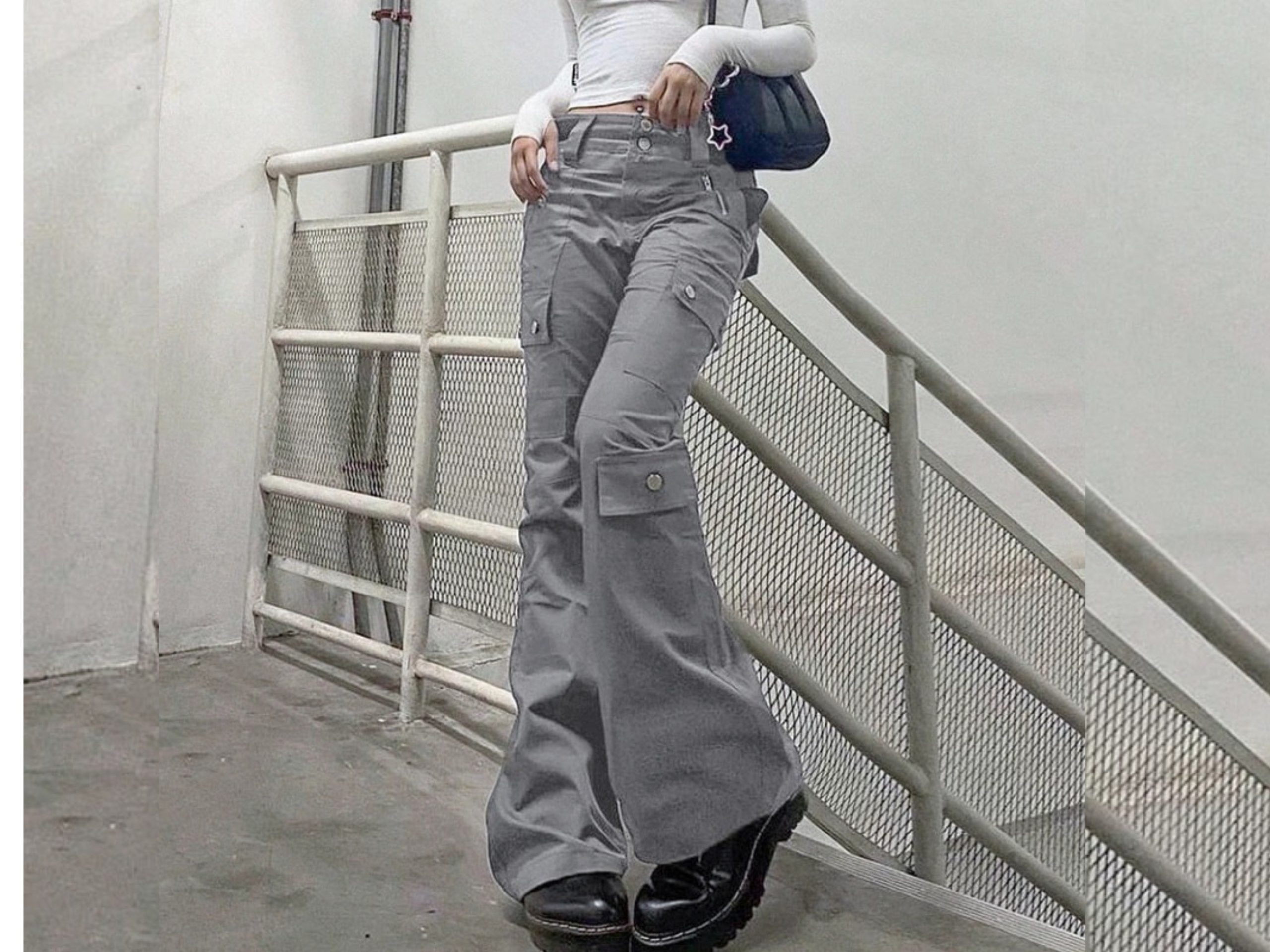 Y2K Retro Korean Style Women's Gray Cargo Jeans