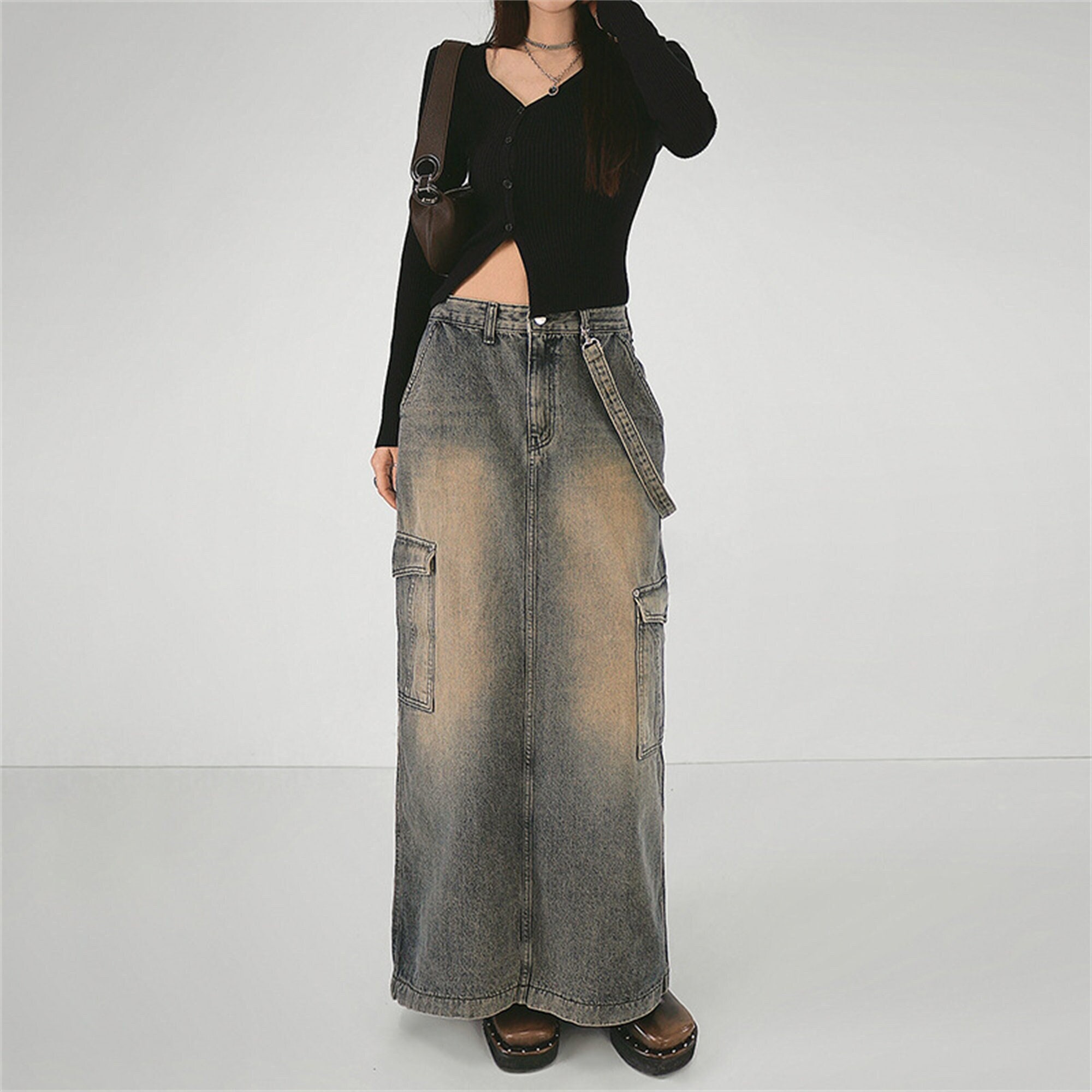 Y2K Retro Long Cargo Skirt | Fairycore Streetwear