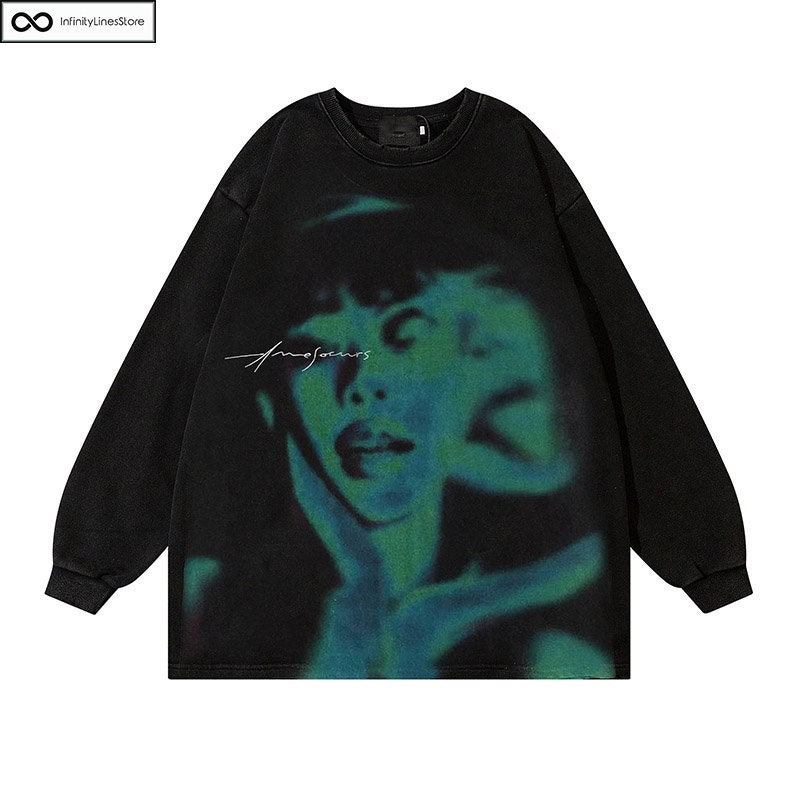 Y2K Ripped Graphic Print Sweatshirt - Gothic Aesthetic Clothing