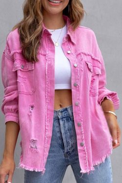 Y2K Ripped Shirt Jacket - Autumn Spring Casual Top for Women