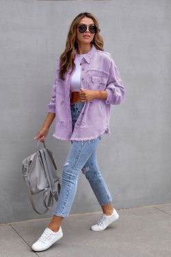 Y2K Ripped Shirt Jacket - Autumn Spring Casual Top for Women