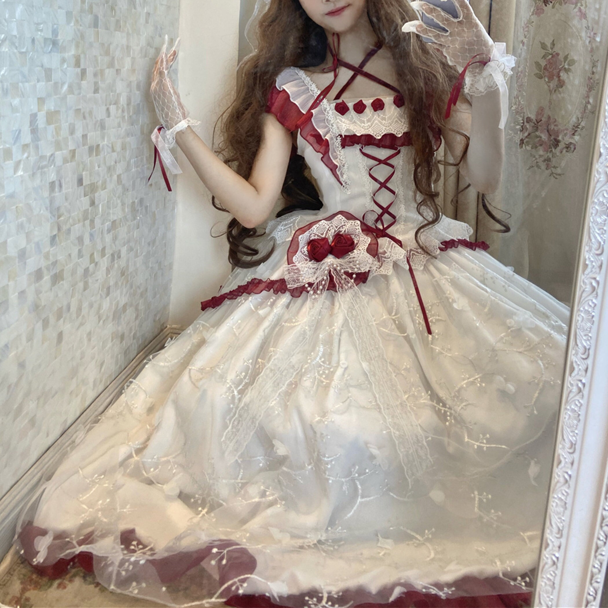 Y2K Rose Lace Princess Dress - Trendy Vintage Fashion