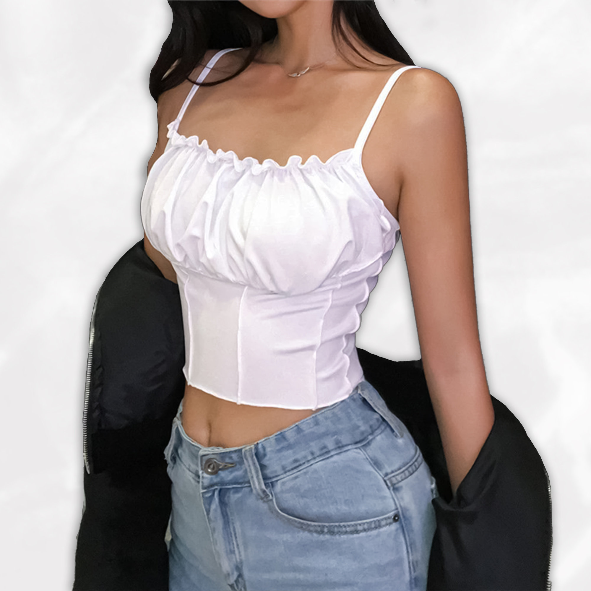 Y2K Ruffles Tank Top Sleeveless Camisole Cropped - Y2K Clothing