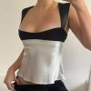Y2K Satin Plunge Crop Top - Sexy Aesthetic Milkmaid Cami