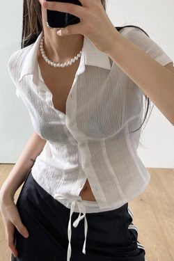 Y2K Sexy See-Through Blouses | Casual Thin Shirts