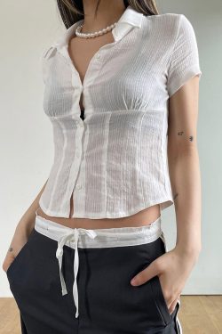 Y2K Sexy See-Through Blouses | Casual Thin Shirts