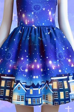 Y2K Skater Dress - Galaxy Constellation Star Print - Scoop Neck