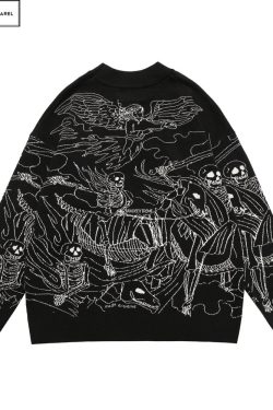 Y2K Skull Sweater - Gothic Grunge Hip Hop Streetwear