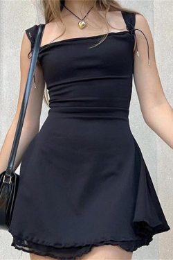 Y2K Sleeveless Black Mini Dress with Tie Straps