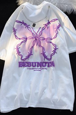 Y2K Star Necklace T-Shirt with Butterfly Print