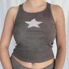 Y2K Star Patch Sleeveless Crop Top - Vintage Knitted Vest