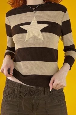 Y2K Star Patched Pullover Sweatshirt | Preppy Grunge 90s Style