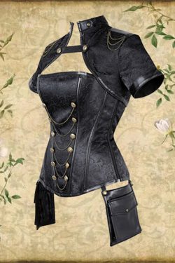 Y2K Steampunk Overbust Corset with Chains & Shawl
