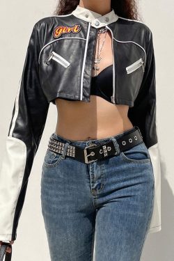 Y2K Streetwear Punk Style Cropped Leather Jacket