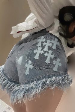 Y2K Streetwear Sexy Mini Denim Shorts - High Waist, Cross High Rise