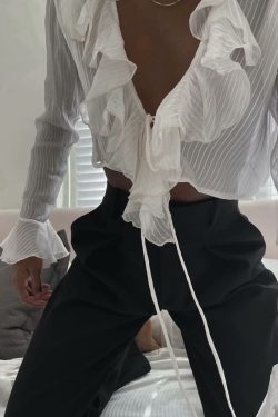 Y2K Streetwear Sexy See-Through Crop Cardigan Top