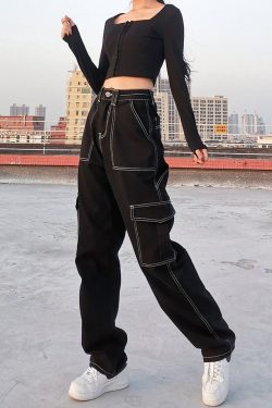 Y2K Striped Cargo Pants - Gothic Streetwear Grunge