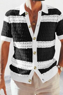 Y2K Striped Knit Cardigan - Men's Beach Vacation Shirt