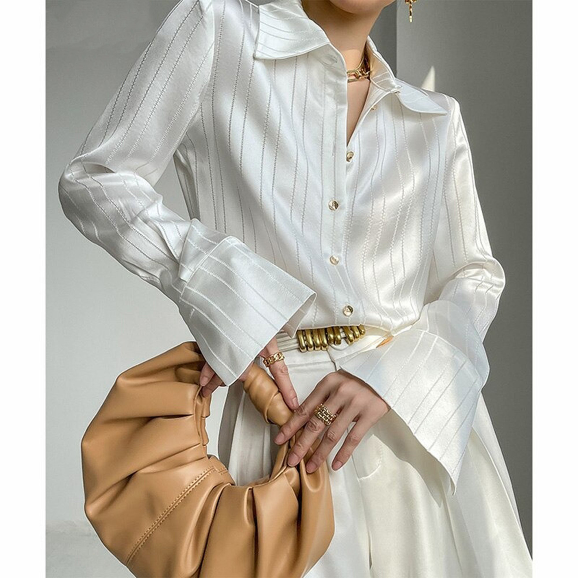 Y2K Striped Satin Blouse - Elegant Office Wear