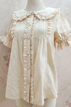 Y2K Summer Lolita Vintage Ruffle Cotton Shirt for Women