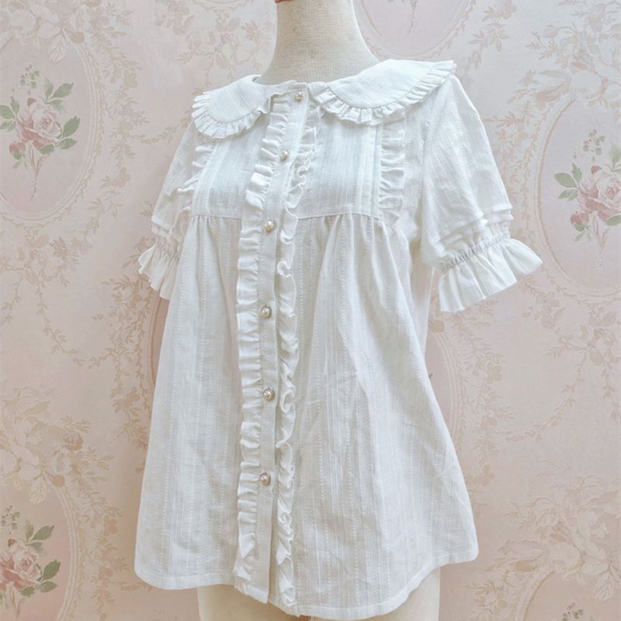 Y2K Summer Lolita Vintage Ruffle Cotton Shirt for Women