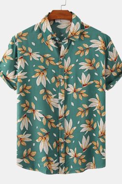 Y2K Tropical Leaf Print Hawaiian Beach Shirt
