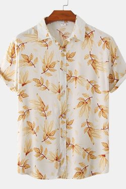 Y2K Tropical Leaf Print Hawaiian Beach Shirt