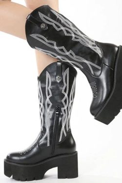Y2K Unisex Cowboy Boot - Faux Leather Western Wear