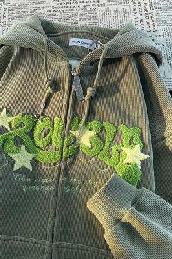 Y2K Unisex Embroidered Star Letter Corduroy & Plush Sweater Hoodies