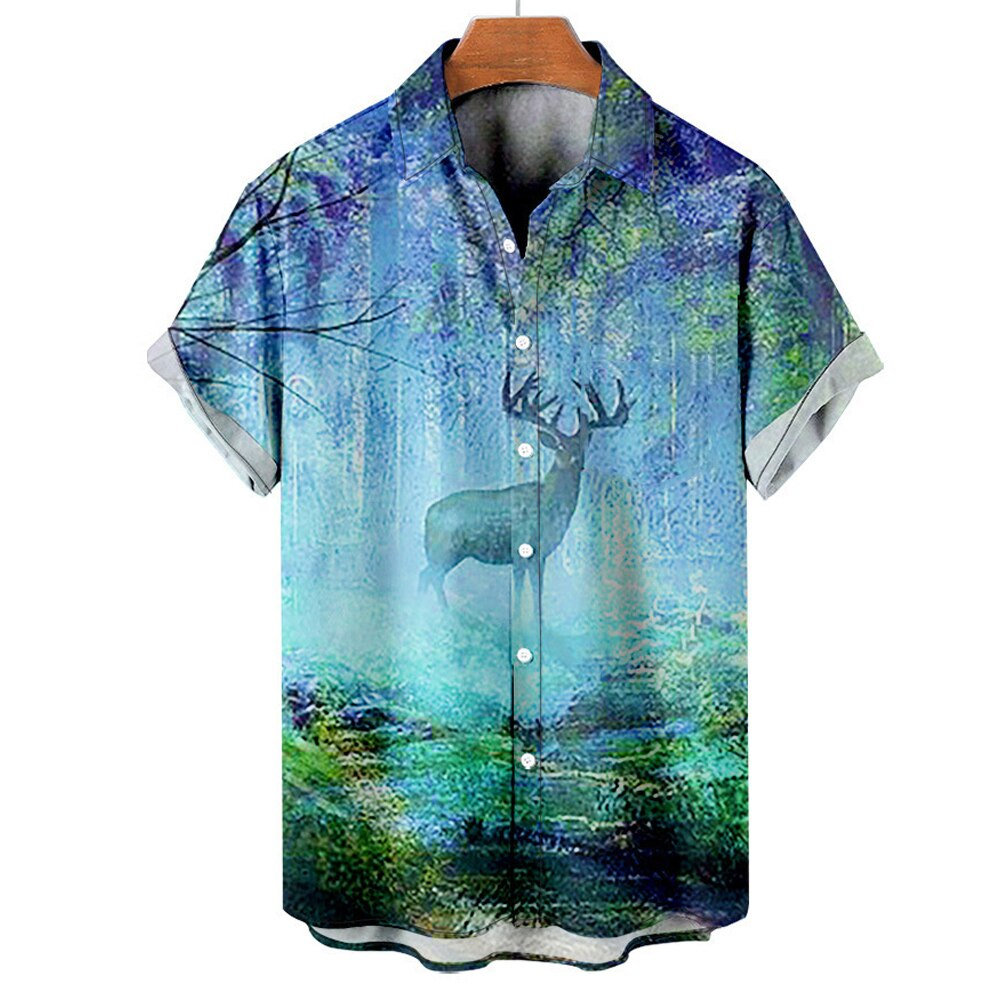 Y2K Unisex Hawaiian Deer Graphic OverSized Shirt