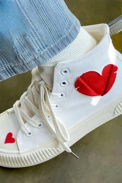 Y2K Unisex Heart Pattern High Top Platform Sneakers