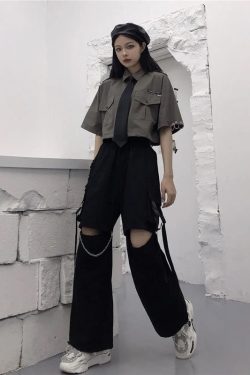 Y2K Unisex OverSized Black Cargo Pants - Gothic Kawaii Style