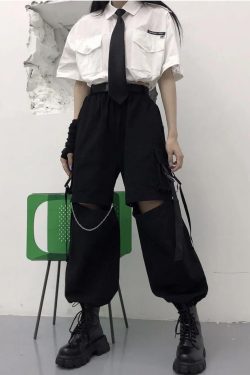 Y2K Unisex OverSized Black Cargo Pants - Gothic Kawaii Style