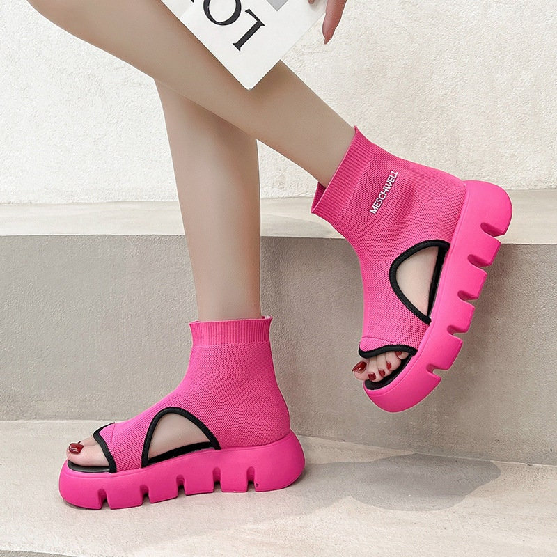 Y2K Unisex Platform Sandals – Slip On Slides - Black, Pink & Green
