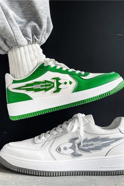 Y2K Unisex Skate Sneakers - White & Green Hype Beast Shoes