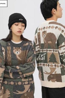 Y2K Vintage Animal Print Forest Knitted Harajuku Sweater