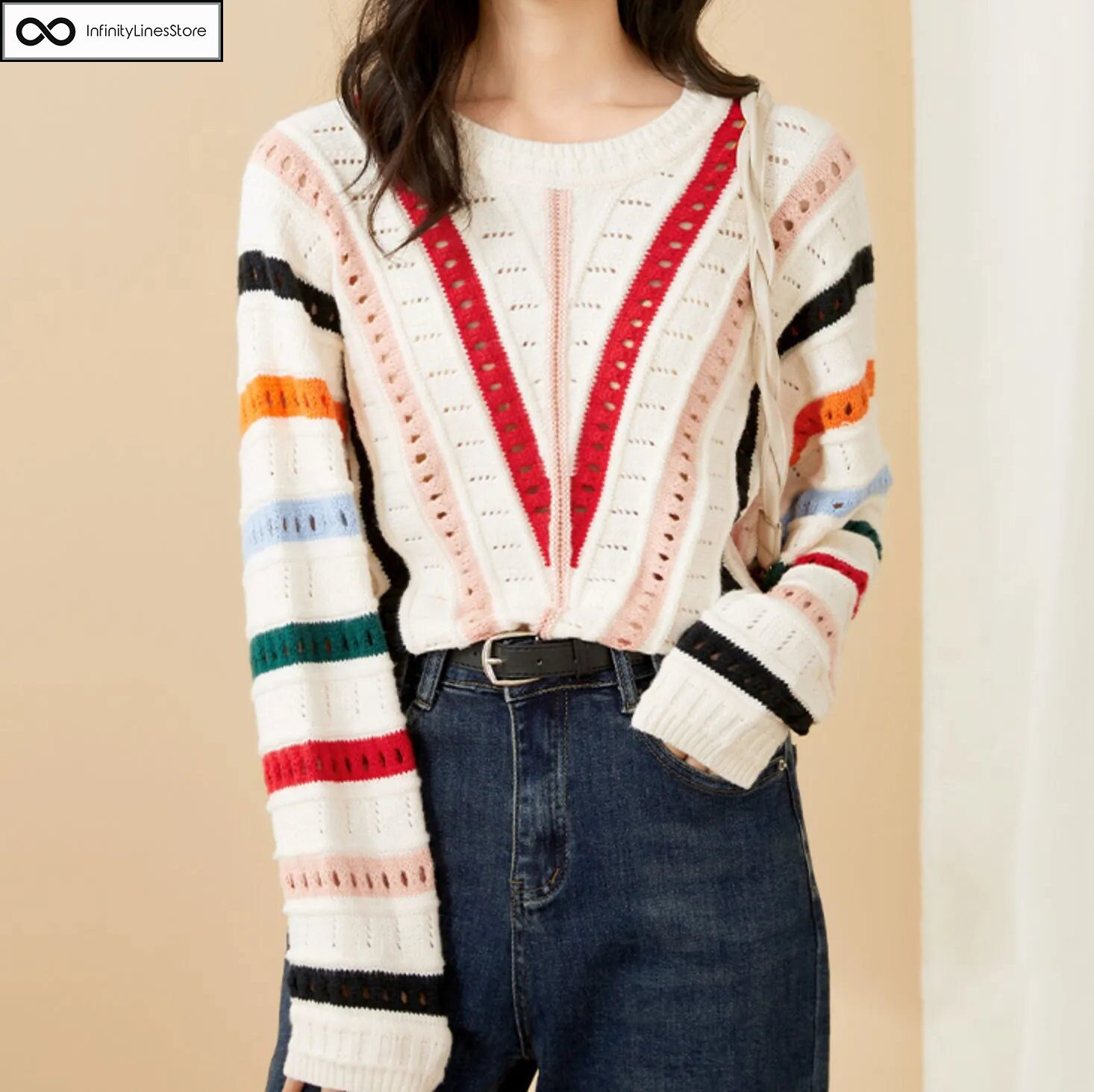 Y2K Vintage Asymmetric Colorful Knitted Sweater