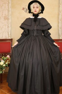 Y2K Vintage Black Ruffle Dress Victorian Style