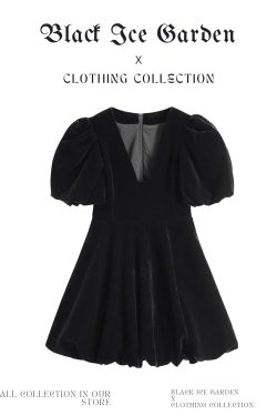 Y2K Vintage Black Velvet French Crop Mini Dress