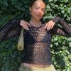 Y2K Vintage Distressed Crochet Mesh Knit Sweater Top