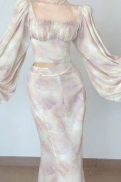 Y2K Vintage Floral Parisian Dress & Mermaid Skirt Set
