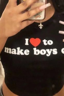 Y2K Vintage Harajuku T-shirt - "I Love to Make Boys Cry"