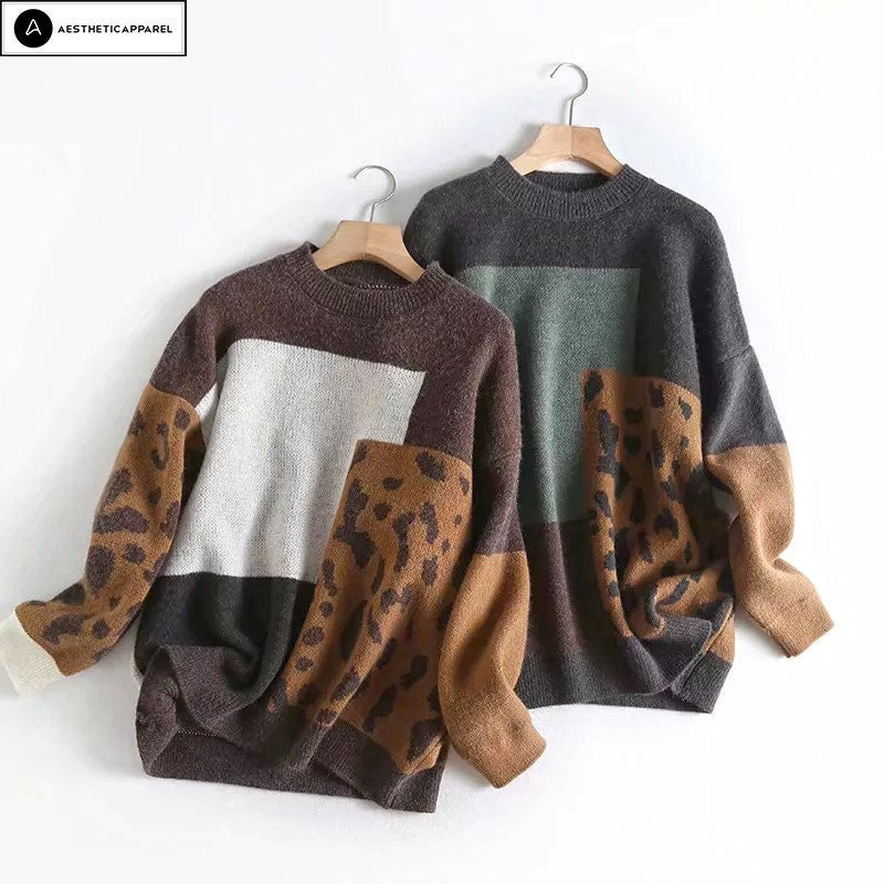 Y2K Vintage Leopard Print Casual Sweater Streetwear
