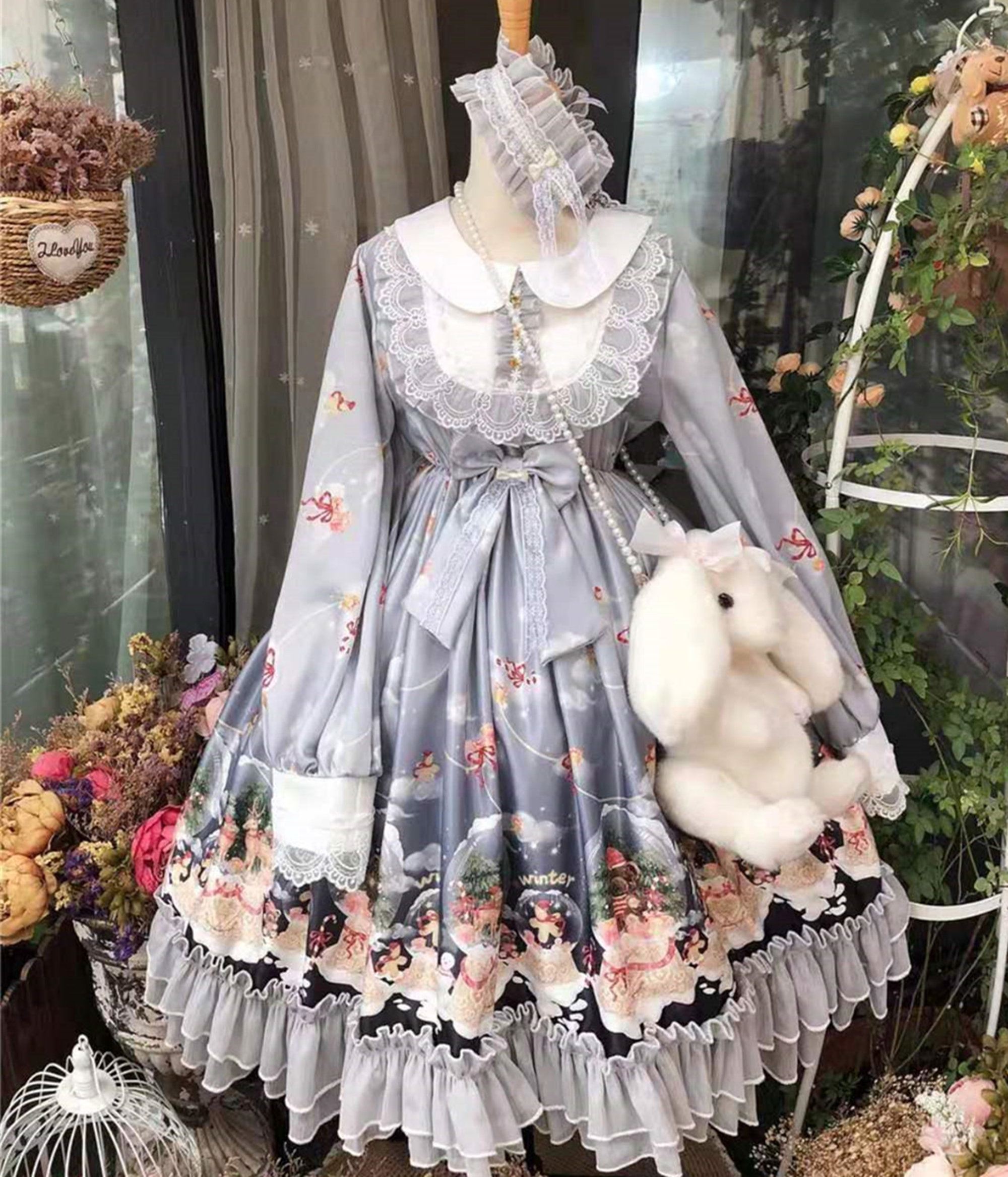 Y2K Vintage Lolita Lace Puff Sleeve Princess Dress Costume