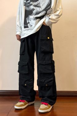 Y2K Vintage Loose Cargo Pants - Multi-pockets Wide Leg Streetwear